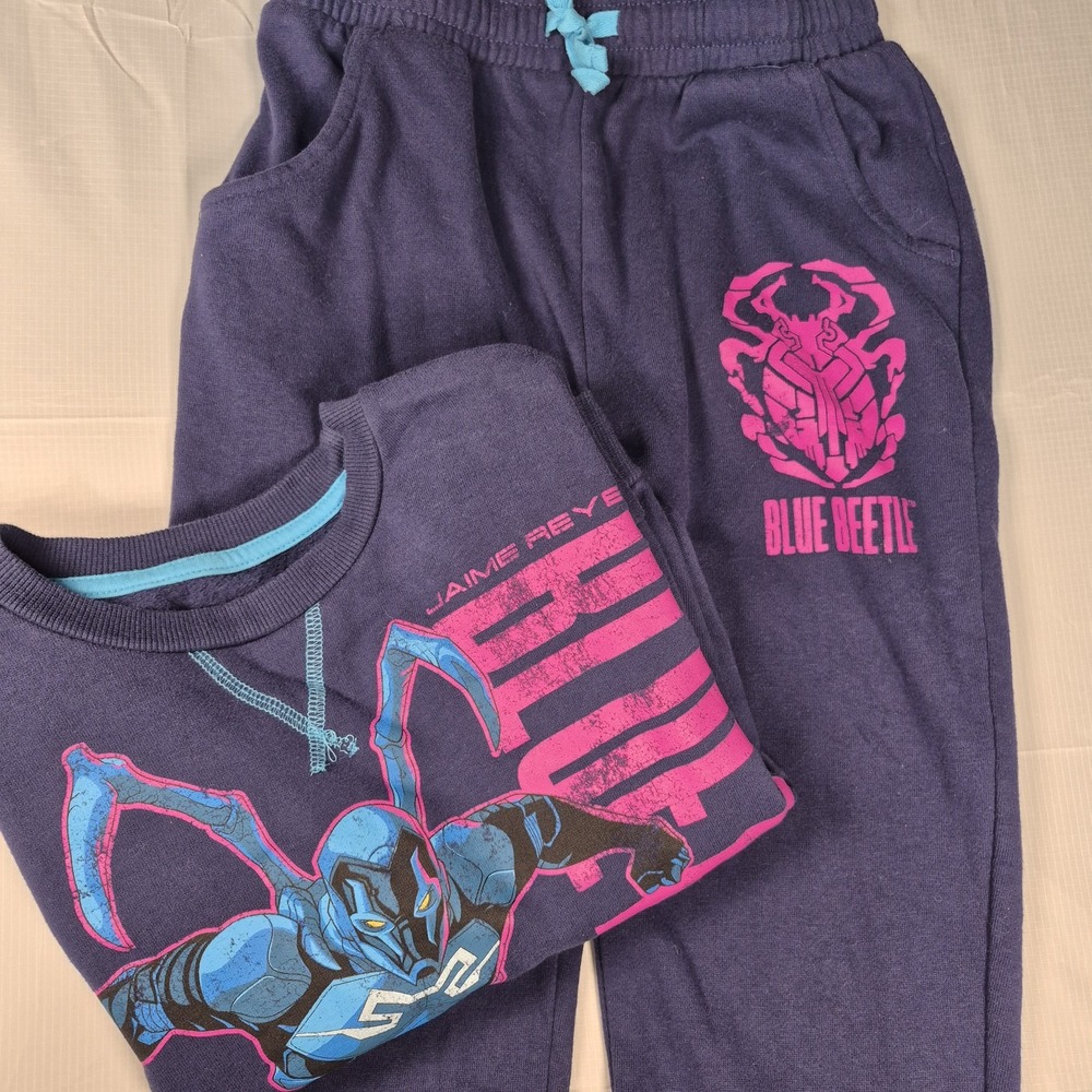 Blue Beetle DC COMICS Girls 2pc Sweatsuit Size 10 Navy Blue Superhero Outfit